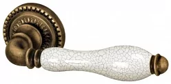 Ручка Armadillo Silvia фарфор кракелюр, на круглой декоративной накладке (бронза античная)
